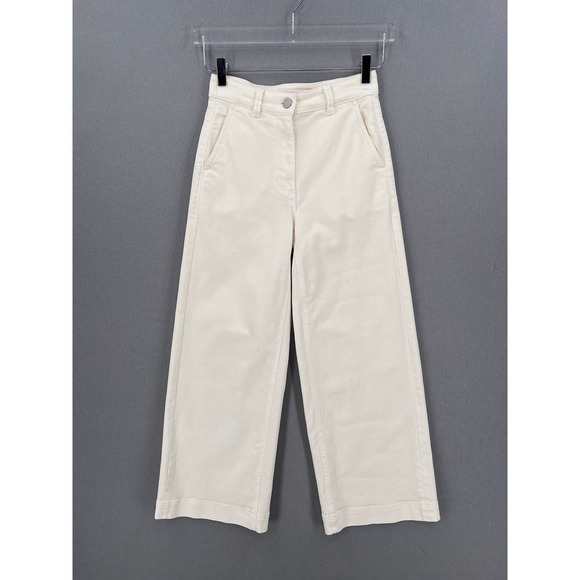 EVERLANE Cotton Wideleg Pants Womens 00 Cream High Rise Cropped Ankle - Picture 1 of 14